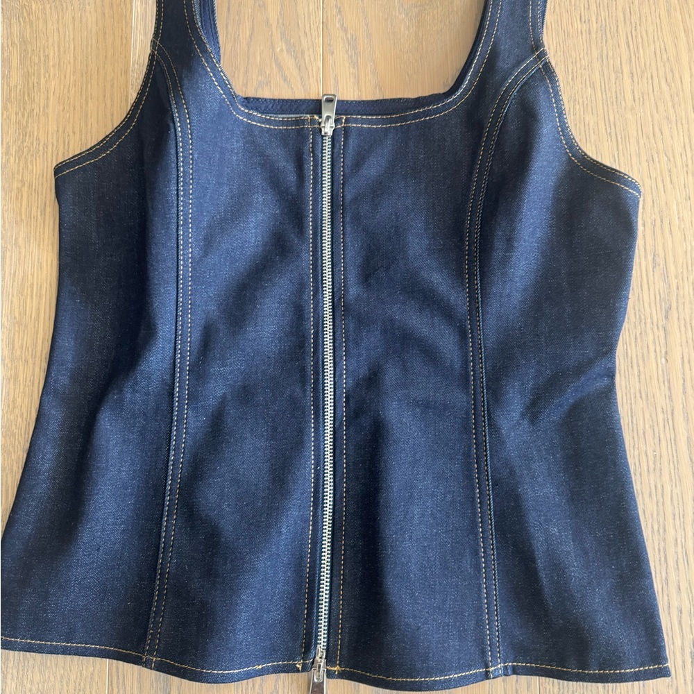 Zara Dark Blue Denim Zip-Front Camisole - Picture 4 of 6